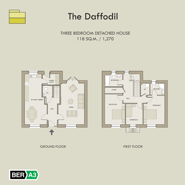 The Daffodil house type at Station Road, ground and 1st floor plans