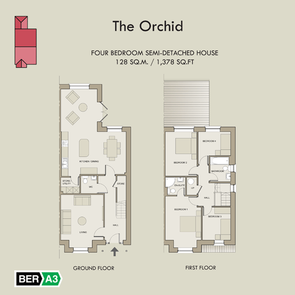 The Orchid house type at Station Road, ground and 1st floor plans