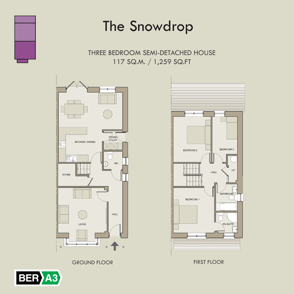 The Snowdrop house type at Station Road, ground and 1st floor plans