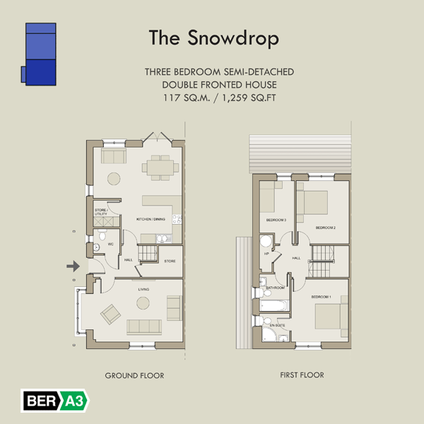 The Snowdrop house type at Station Road, ground and 1st floor plans